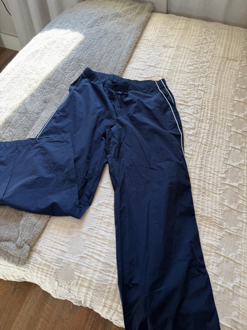 Navy Track Pants with White Piping